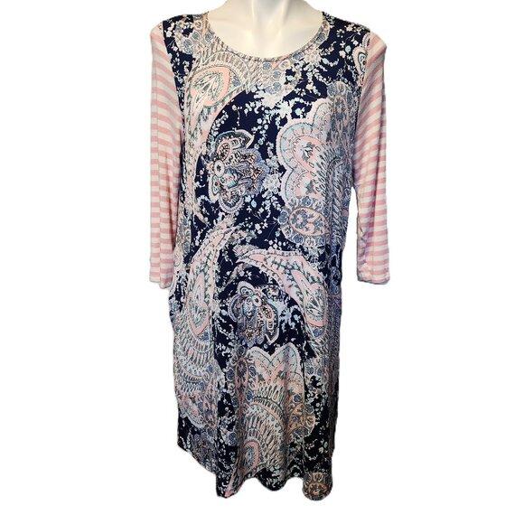 ❤️ 4/$20 Honeyme dress Women's large Contrasting print stripes paisley fall cute - Picture 1 of 13